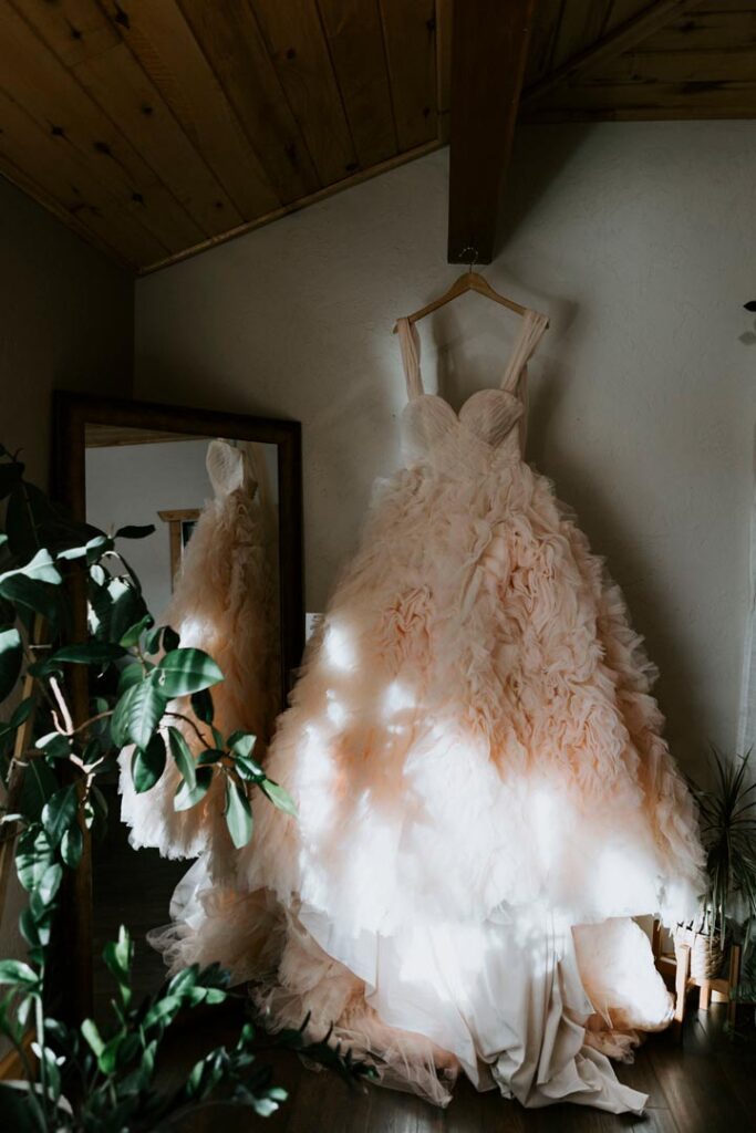 Wedding Dress Hanging in Bridal Suite