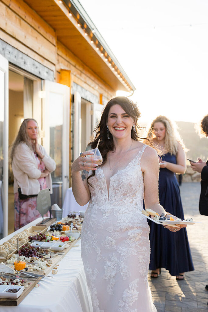 Beautiful Bride During Outdoor Cocktail Hour in the Colorado Mountains